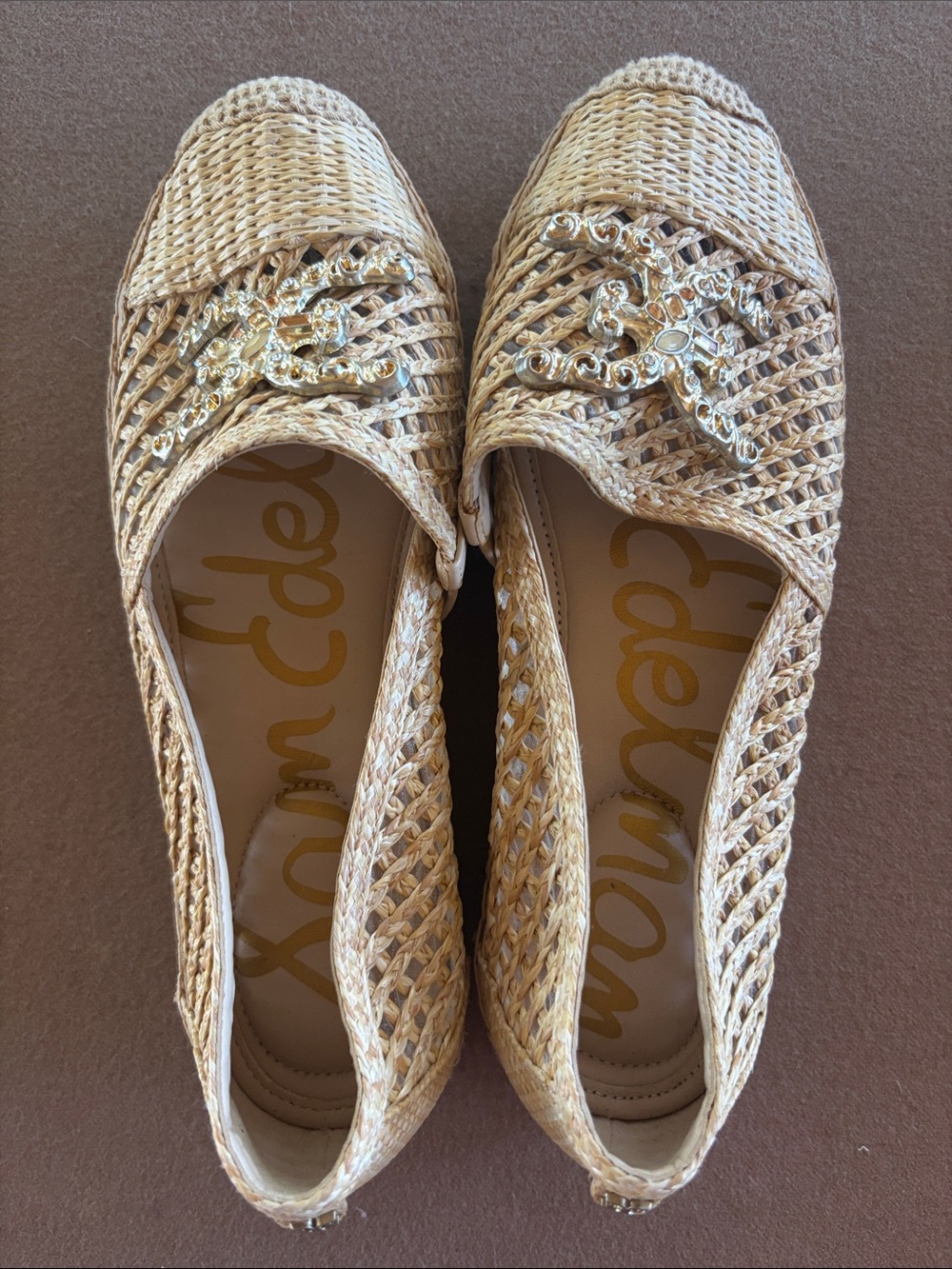 Sam Edelman Natural Woven Espadrille Flats with Crystal Accent
